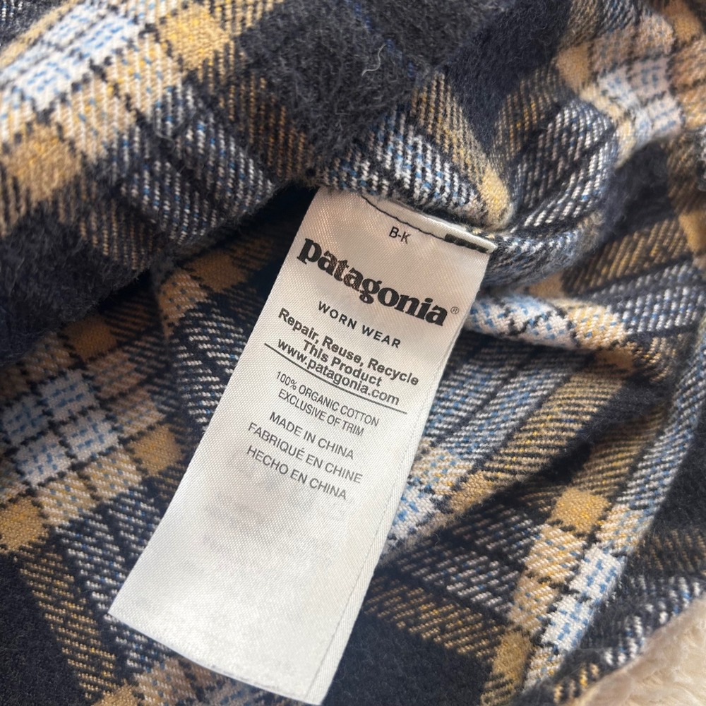 Patagonia Flannel Shirt Mens L Black Tan Cream Plaid Organic Cotton Fjord LS‎ - Picture 4 of 7